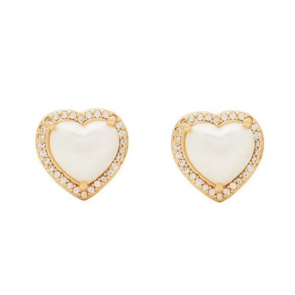 Kate Spade Pearl & Gold Heart Earrings My Love Pave Hearts Studs NEW NWT Jewelry - Picture 4 of 7